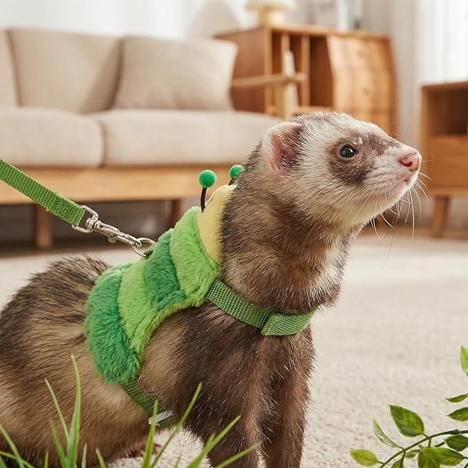 Ferret Harness and Leash Set Small Animals Vest Harness with Safe Bell Walking Clothes for Baby Rabbit Guinea Pig Teacup Chihuahua Mouse and Other Small Pets