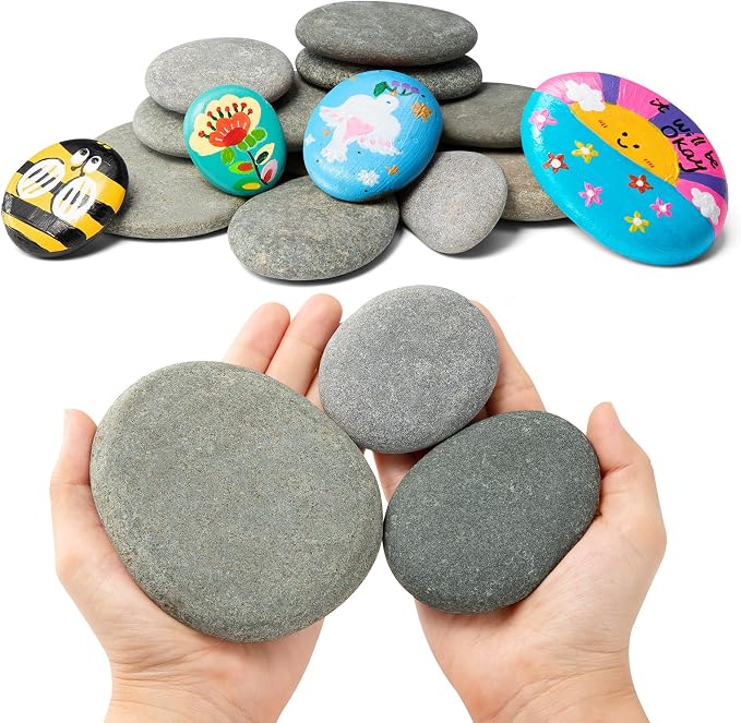 15pcs Rocks for Painting, 5pcs of Each 2-3in, 3-4in, 4-5in, Flat & Smooth River Rocks for Arts & DIY, Kindness Painting Stones for Kids, Garden Deco