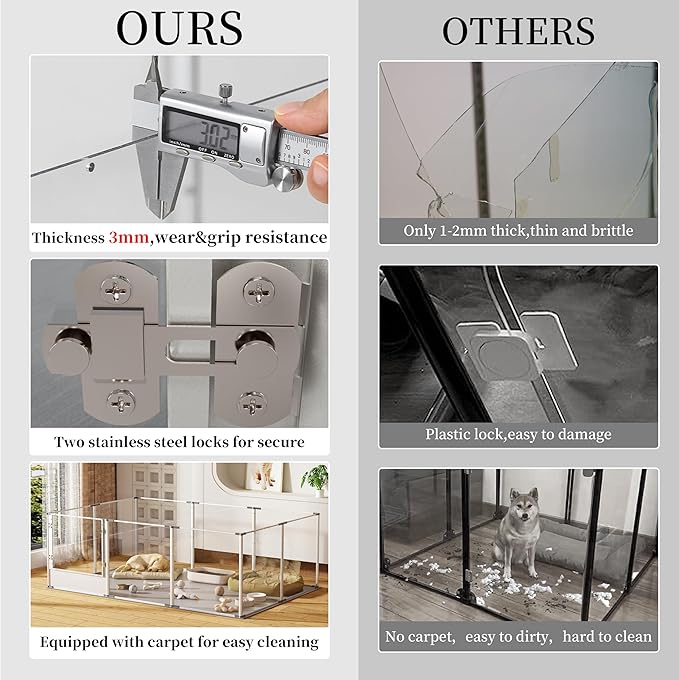 BingoPaw Clear Dog Playpen Fence: 10Panels Indoor Transparent Whelping Box Pen Cage with Waterproof whelping pad - Extra Long Acrylic Exercise Kennel with Metal Frame for Doggy Bunny Small Animal