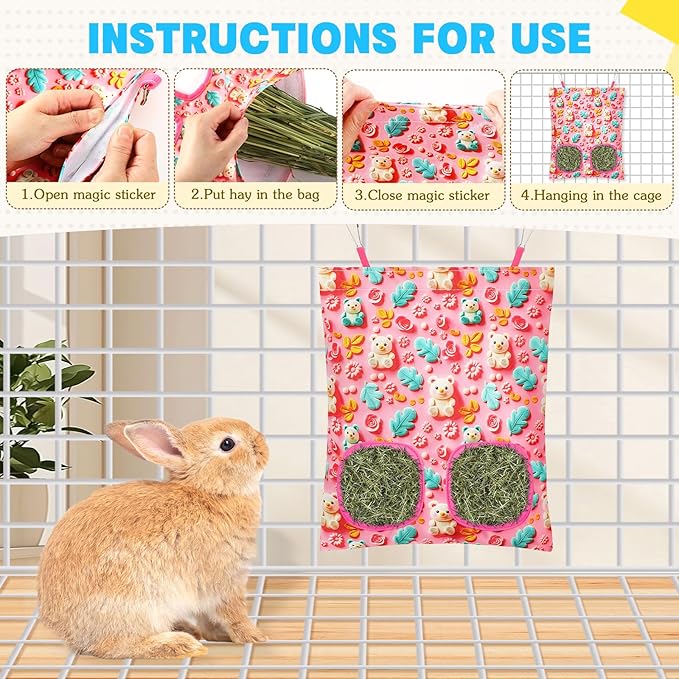 UPINS 3 Rabbit Hay Feeder- 2-Hole Hanging Hay Feeder for Rabbits, Hamsters, Chinchillas and Small Pets