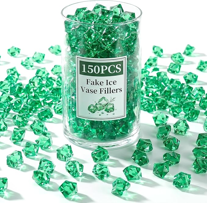 DOMESTAR Green Fake Ice Rocks, 150 PCS Acrylic Crystal for Vase Fillers | Fake Diamonds for Table Centerpieces Party Decor, Fish Tanks Decor Table Scatter DIY Craft Supplies