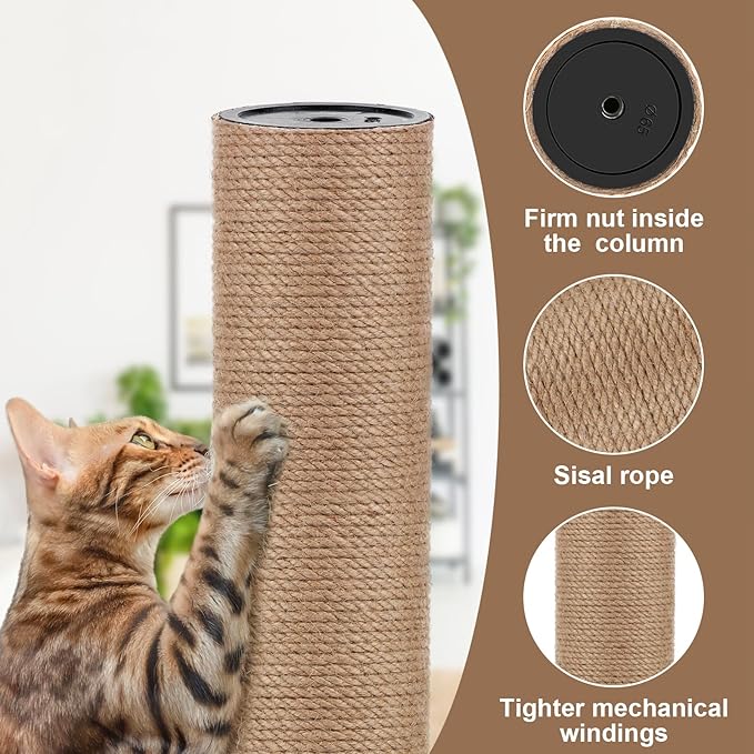 4 PCS M8 Cat Scratching Post Replacement, 15.7 x 3.1 Inches Cat Tree Replacement Post Jute Pole for Indoor Cats with M8 Screws, for Kitten Tree Tower Spare Cat Furniture Accessories