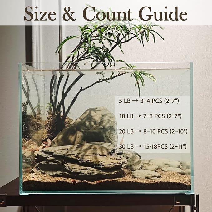 20lb Natural Stone Turtle Rocks for Tank 8-10pcs Basking Platform Stone, Natural Slate Rocks for Reptiles, Aquarium & Aquascape Decor(2-10 Inches)