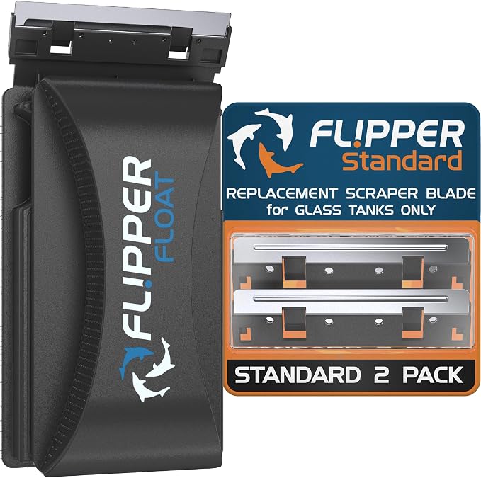 Flipper Cleaner Float - 2-in-1 Floating Magnetic Aquarium Glass Cleaner- Scrubber & Scraper Aquarium Cleaning Tools & Standard Aquarium Scraper Replacement Blades