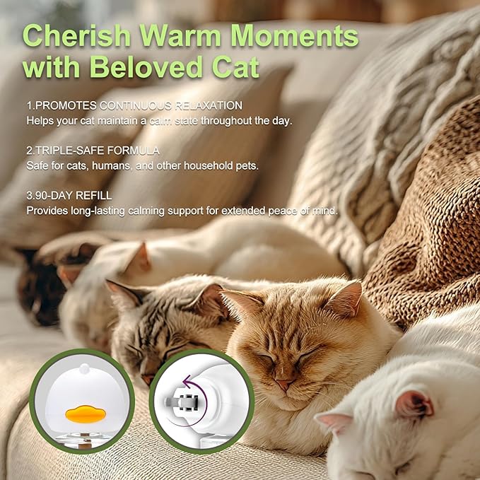 Cat Calming Diffuser, 4-in-1 Pheromone Refills for Anxious Cats, 120-Day Continuous Stress Relief for Multi-Cat Harmony (D)