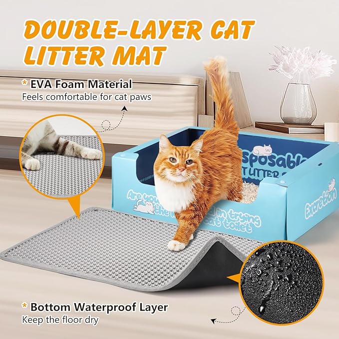 ondware Large Cat Litter Mat, 46x26 Inch Double Layer Litters Box Mat, Waterproof Cat Mat for Litter Box(Gray)