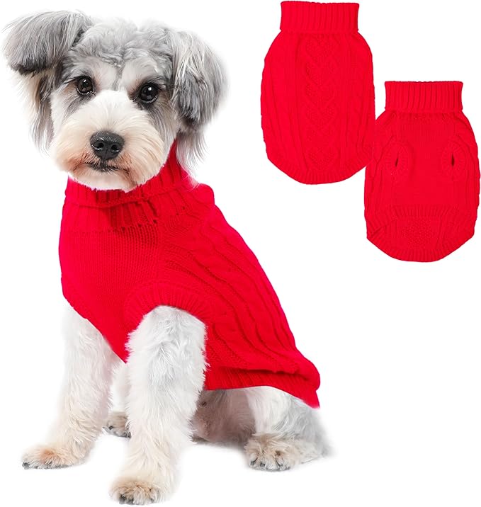 Dog Christmas Sweaters Small Dog Clothes for Winter Solid Knitted Doggy Sweater Warm Dachshund Clothes Doggy Pullover Xmas Outfit with Heart-Shape Design(Red, Medium)