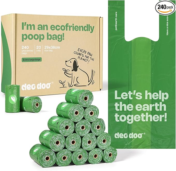 Dog Poop Bags with Handles Large Size 20 Rolls 240 Counts Big Sizes Leak Proof and Extra Thick Waste Bags Refill Rolls for Walking Medium Large Dogs Cats Litter Unscented