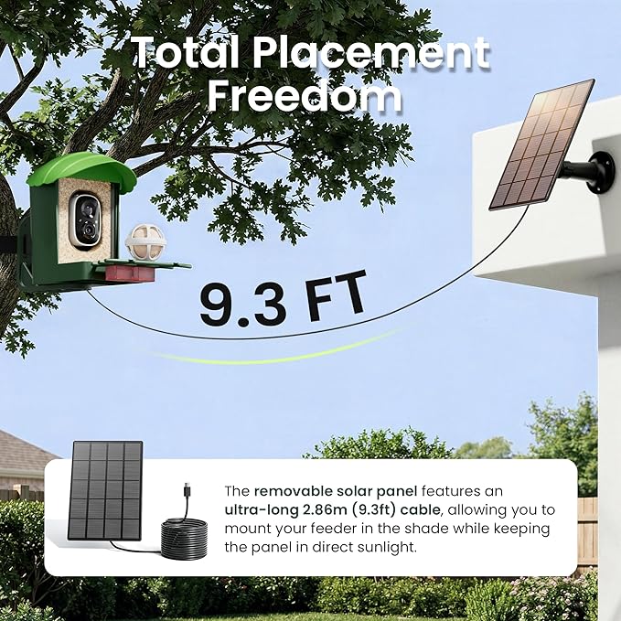Smart Bird Feeder with Camera, 3K HD Live Stream, AI Species Identification, Solar Powered, Instant Motion Alerts, IP65 Weatherproof Outdoor Gifts for Bird Lovers, Green