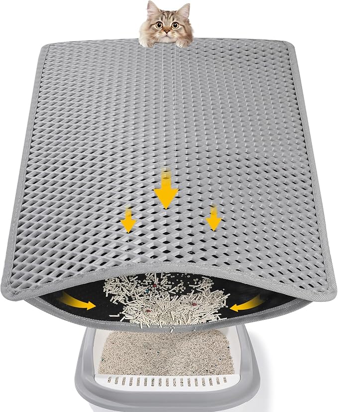 Double Layer Cat Litter Mat, 24x15 Inch Waterproof Litters Box Mat, Non-Slip Cat Mat for Litter Box