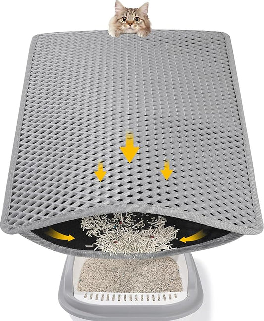 Double Layer Cat Litter Mat, 24x15 Inch Waterproof Litters Box Mat, Non-Slip Cat Mat for Litter Box