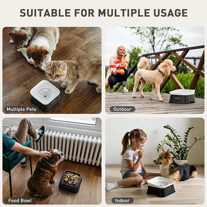 PAWGETHER® No Spill Water Bowl for Dog 2L/68oz Splash Proof Slow Drinking Dog Bowls on Vehicle Travel No Drip Slow Water Bowl for Messy Drinkers Perfect for Small to Medium Sized Dogs