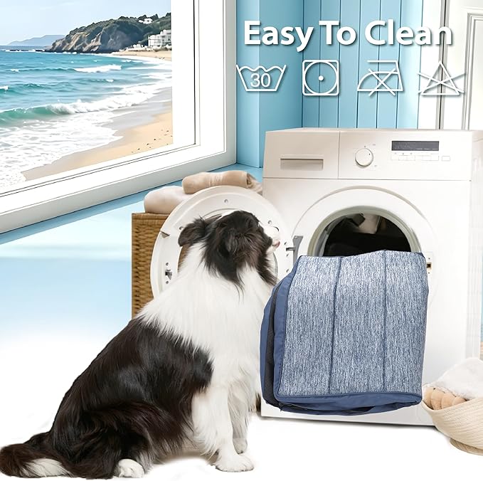 Cooling Dog Mat Q-Max>0.5 - Rapid Cooling Tech, Thin Breathable Crate Pad, Portable Washable Summer Mat, Chill Soothing Fabric - 41"x27" Extra Large Dog, Wander Blue
