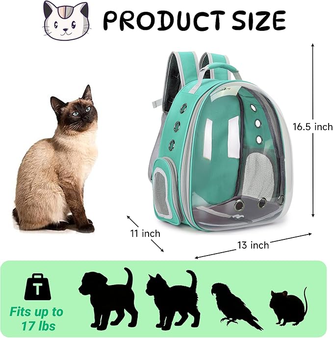 Cat Bubble Backpack Carrier for Small Medium Dogs Cats Carrying Bag, Airline Approved Pet Travel Carrying Bag Dog Hiking Walking Outdoor Backpack (Green)