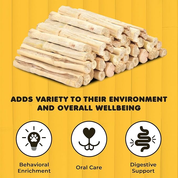 SunGrow Sweet Bamboo Chew Sticks for Rabbits, 2 oz. Bunny Molar Chew Sticks for Guinea Pigs, Chinchillas, Gerbils, Hamsters and Small Animals