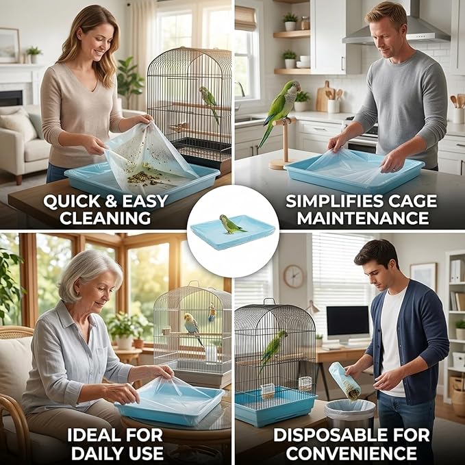 Bird Cage Liners, 80 Disposable Bird Cage Liner Bags, Quick and Easy Bird Cage Cleaning