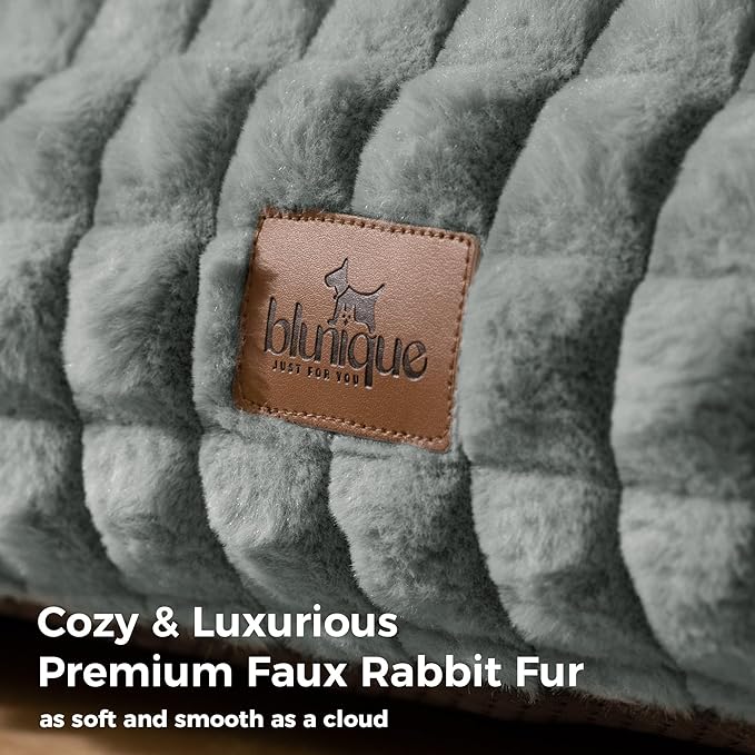 Cute Small Dog Couch Bed – Supportive & Fluffy Pet Sofa with Faux Rabbit Fur Washable Cover in 3D Diamond Pattern, 30" Grey