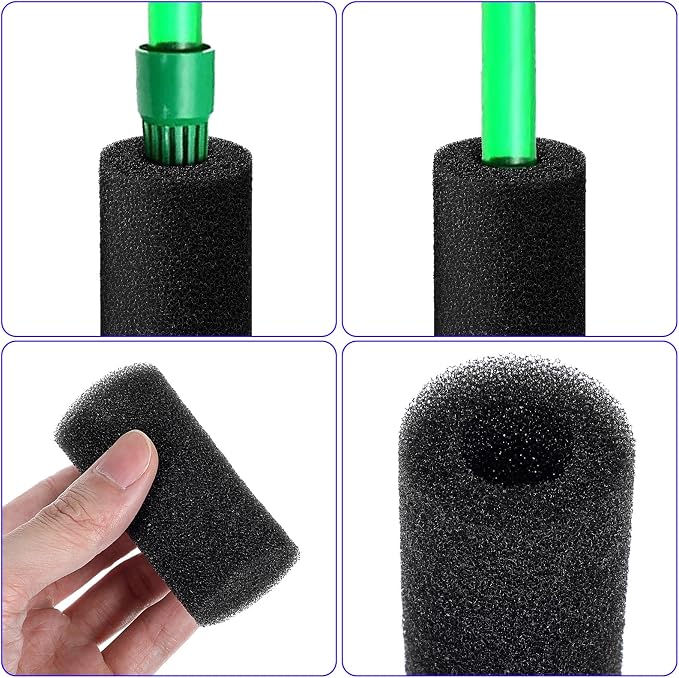 6-Pack Pre-Filter Sponge for Aquarium Shrimp Fry Fish Tank Filter 0.8” Intake, Aquarium Pre Filter Sponge, High-Porosity Foam Roll Replacement Foam Cover, Easy to Clean