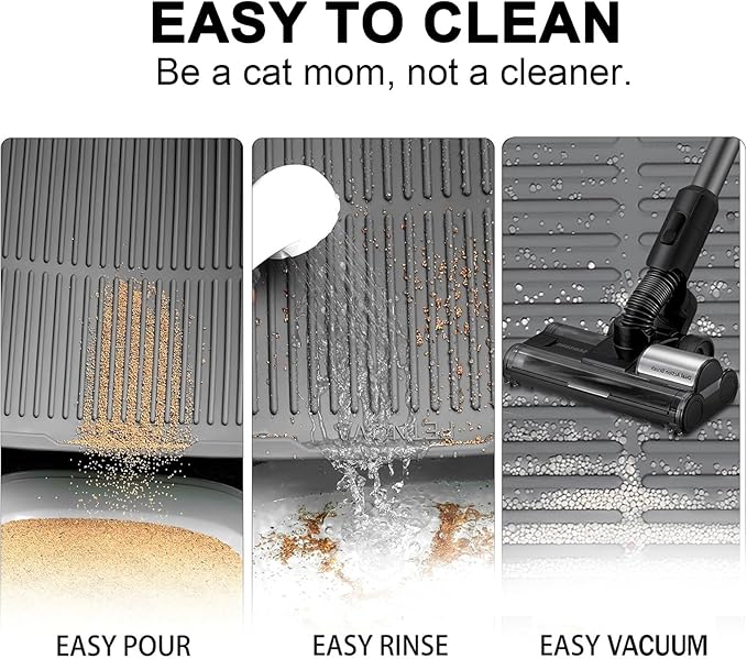 Extra Large Litter Mat: XL 39"x29" Silicone Waterproof Groove Design Litter Trapping Mat Easy to Clean for Multiple-Cats - Jumbo Non-Slip Cat Box Rug for Floor (Grey)