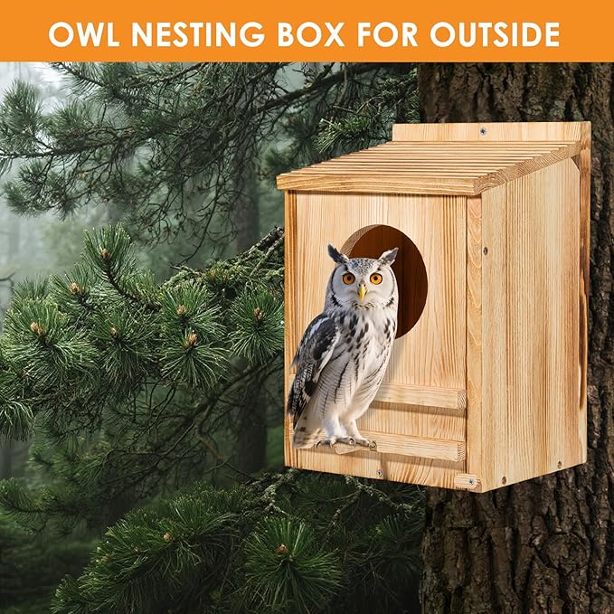 Barn Owl House,Owl Nesting Box for Outside, Wooden Screech Owls Nesting Box, Large Caliber Round Hollow Outdoor Bird's Boxes, Suitable for Wildlife Screech, Barred, Great Horned, Barn Owls