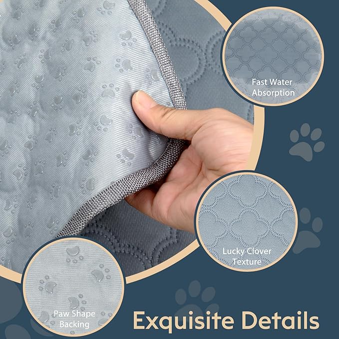 FunFurry Washable Pee Pads for Dogs - 1 Pack Reusable Pee Pads，Waterproof Puppy Pads，Pet Training Pads，Super Absorbent with Dog Paw Shape Non-Slip Backing (Light Grey, 72" X 72" - 1 Pack)