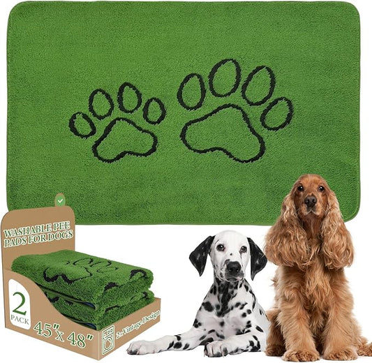 Homimp Washable Pee Pads for Dogs, 2 Pack Super Absorbent Reusable Puppy Pads,Green Long Wool Fake Grass for Potty Training, Upgrade Non-Slip and Leak-Proof,Floor,Couch,Bed and Crate,Green 45"×48"