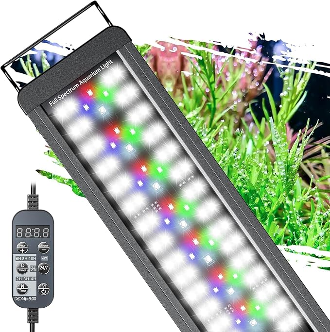 Pawfly 17W 24/7 Aquarium LED Light for 12" to 18" Tanks Extendable Fish Tank Light with Full Spectrum White Blue Red Green Lights with D/N Mode Single Color Effects Timer and Adjustable Brightness