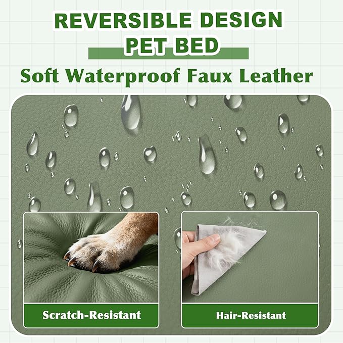 Vonabem Outdoor Dog Bed Waterproof Washable, XXL Crate Pad 48 Inch, Cooling Wipeable Leather Pet Beds with Removable Cover Reversible, Durable Anti-Slip Kennel Pads 47"x29" Green