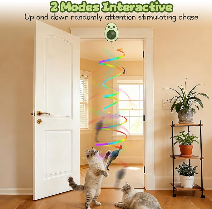 Interactive Cat Toys for Indoor Cats,Electric Flying Bird & Mouse Wand Teaser, Automatic Hanging Door Frame Chase/Hunt/Exercise Stimulate Feather Cat Toy for Bored Indoor Adult & Kitten