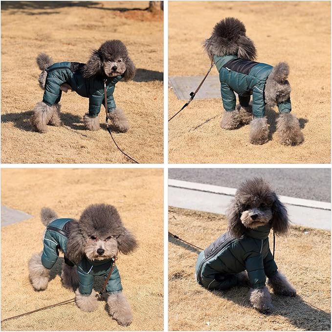 ArmyGreen Dog Jumper, Windproof, Reflective - Dirigible Winter Jacket for S, M, L - Zip, Adjustable Sizes