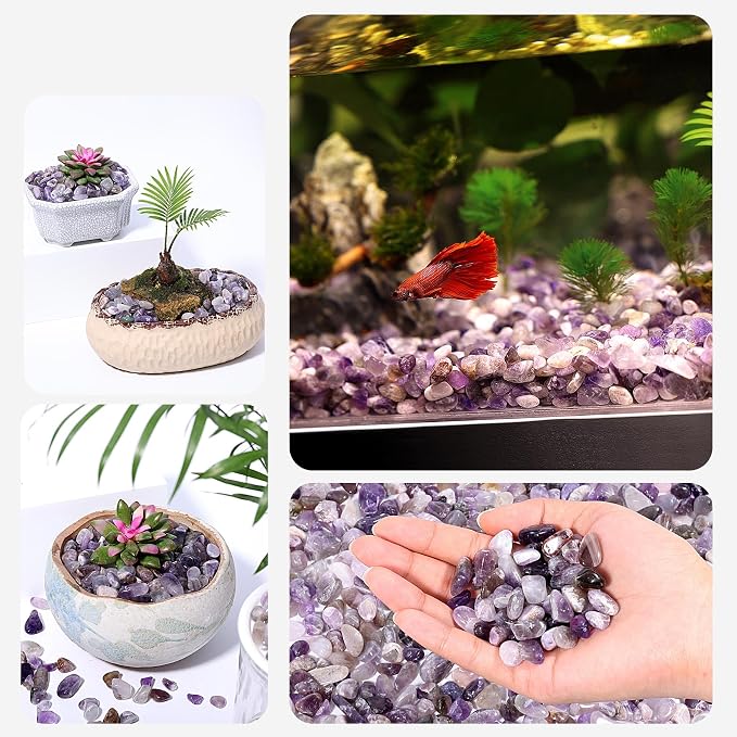 Chevron Amethyst Chips 1lb (1000+ Pieces) ?5-8mm Natural Purple & White Banded Crystals for Healing, Jewelry Making, Plants, Aquarium Decor & Spiritual Gifts ?Stone of Intuition & Protection