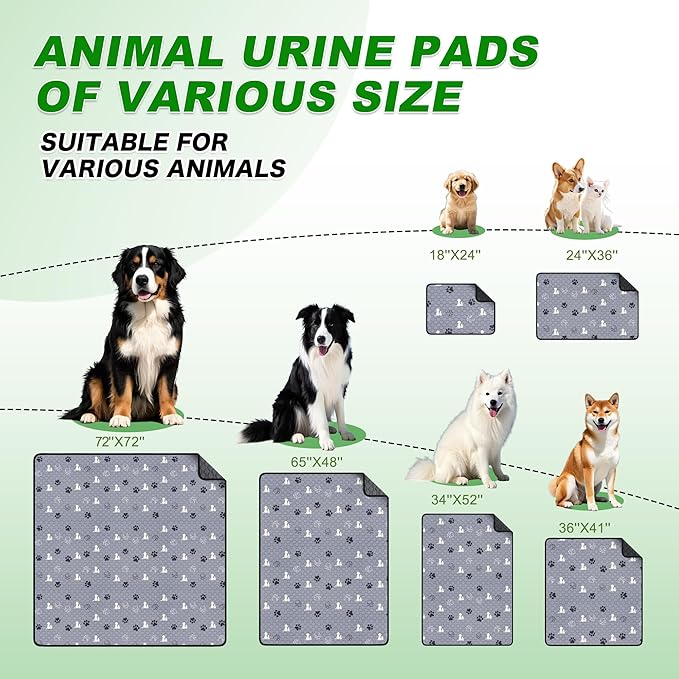 WanpeeGoo Washable Dog Pads - Extra Large Reusable Training Mat, Absorbent Non-Slip Potty Pads for Dogs, Grey 72"x72"