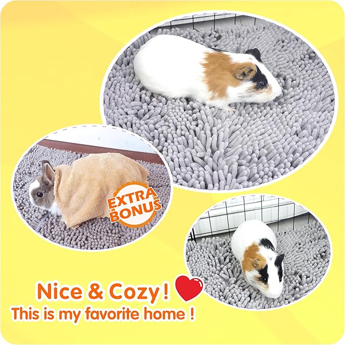 Guinea Pig Cage Liner Bedding 2 PCS, Washable Guinea Pig Bed Mat, Extra Absorbent Rabbit Pee Pad Reusable, Non-Slip Fleece Blanket for Bunny and Small Animal Cage Accessories (Grey, 24"x16")