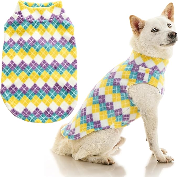 Gooby - Stretch Fleece Vest, Pullover Fleece Vest Jacket Sweater for Dogs, Argyle Blue, Small