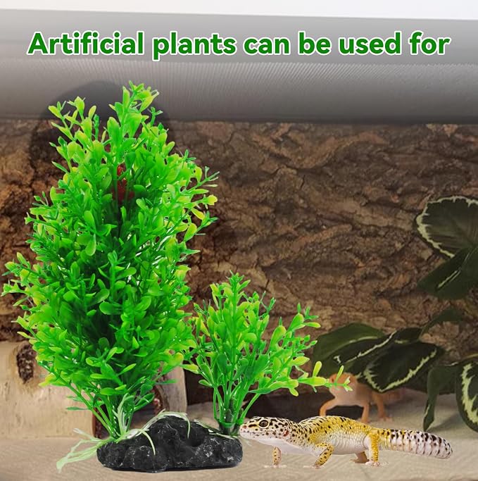 PINVNBY Artificial Aquarium Plants Decorations,Plastic Fish Tank Plant with Base Set Betta Fish Tank Accessories(Green)