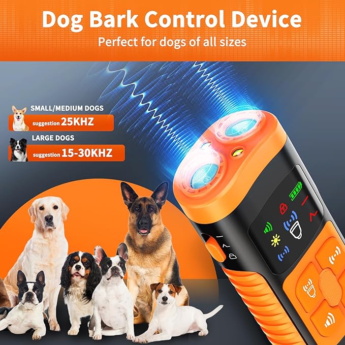Dog Bark Control Devices - Ultrasonic Anti Barking Deterrent for All Dogs, Pets Gentle Trainer with LCD Screen, 35 ft Range Barkguard Stopper, Portable Humane Behavior Training Tools Indoor Outdoor