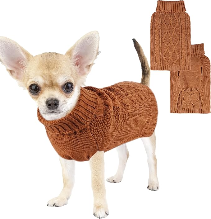 Dog Sweaters for Small Dogs Knitted Fall Dog Sweater Dachshund Sweater Warm Dog Clothes Girl Boy Winter Pet Cat Sweater Doggy Outfit Dog Thanksgiving Sweater XS~L (Brown, Large)