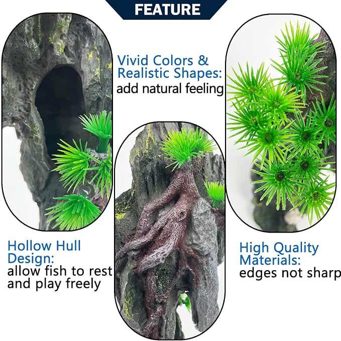 Tall Aquarium Mountain View Stone Decorations Aquarium Rock Cave | Landscape Artificial Mountain View Ornament Fish Tank Hideouts for Betta Hiding Aquarium Plants Supply