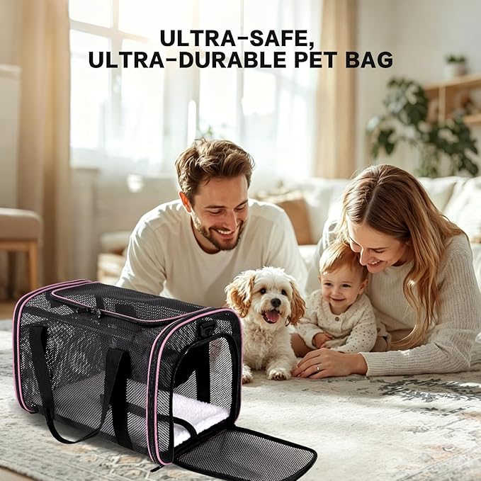 Cat Carrier Soft-Sided Dog Pet Carrier Pets Travel Carriers for Big Cats Small Dogs Mesh Puppy Carry Bag,TSA Airline Up to 16 Lbs (Pink, 17 * 11 * 11)