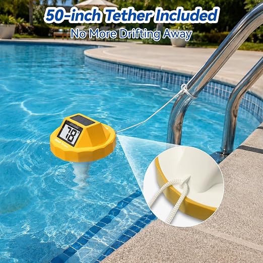 Pool Thermometer Swimming Floating | Digital Water Thermometer Sensor | Solar Powered | Easy Read | Anti-Fog, for Hot Tub, Spa & Ice Bath