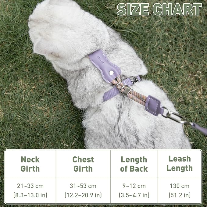 ETIAL Premium Adjustable Escape-Proof Cat Harness & Leash Set with Leather Sliding Back, 4.3ft Nylon Rope, Cross-Strap, Heavy-Duty Buckles for Secure Walking (Hibiscus Purple, Back Length 3.5”-4.7”)