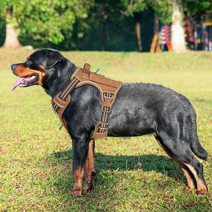 Beebiepet Heavy Duty Tactical Dog Harness for Large Dogs, No Pull Adjustable Pet Harness Reflective Service Training Easy Control Pet Vest Military K9 Working Dog Harnesses-X- Large, Brown