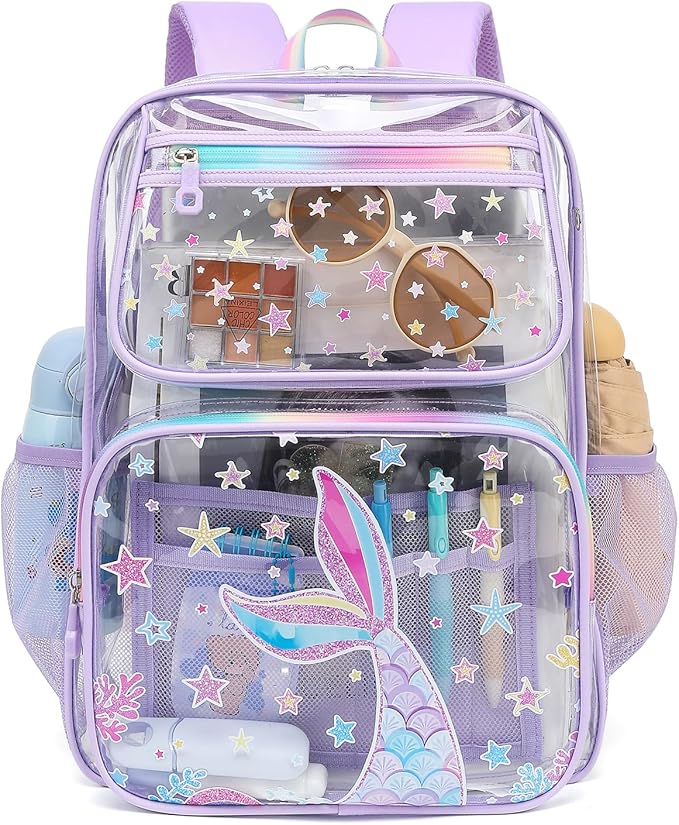 MOONBABY Clear Backpack for School Girls, Heavy Duty TPU Transparent Backpack Stadium Events Approved, Clear Bookbag
