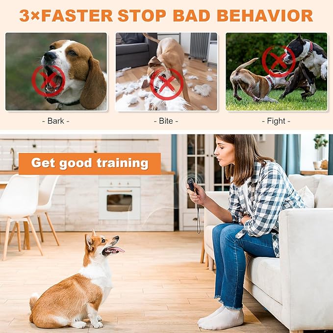 Dog Bark Deterrent Devices, Ultrasonic Anti Barking Device for Dogs, Up to 50FT Long Range Rechargeable Bark Control Safe for Dogs & Human Portable Indoor Outdoor