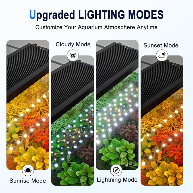 AQQA 24/7 Aquarium Light with Timer, Full Spectrum LED Fish Tank Light | for Freshwater & Plants, 9 Dimmable Light Modes, 10 Adjustable Brightness, Extendable Brackets for 35-47 inch Tank,56W Black