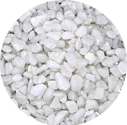 Snow Quartz Crystal Chips Aquarium Gravel Rocks - Snow Quartz Chips Bulk Fish Tank Gravel, Small Tumbled Stone Chips and Tiny Crystals for Decoration (Natural AAA Grade Gemstones)