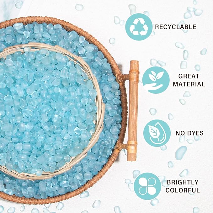 QEQEKAKA Sea Glass Stones for Crafts 2.75LB Ice Blue Pebble Gemstones Bulk | Small Glass Stones for Beaching Wedding DIY Decor Aquarium Turtle Tank Vase Filler (1180g/41.62oz)
