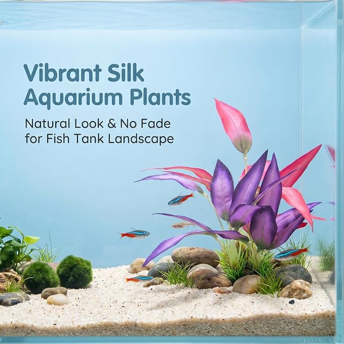 2 Pack Silk Aquarium Plants, 8 Inch Fish Tank Decor | Artificial Fish Tank Plants, Stable Rock Base, Soft Fabric Leaves, For Betta, Goldfish, Tropical Freshwater Aquariums
