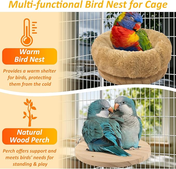 DBNESS Medium Bird Nest for Cage, Removable Plush Parrot Hammock Warm Resting Perch Platform for Budgies Cockatiel Conure Parakeet Hamster Washable Breeding Sleeping Lay Eggs Nesting
