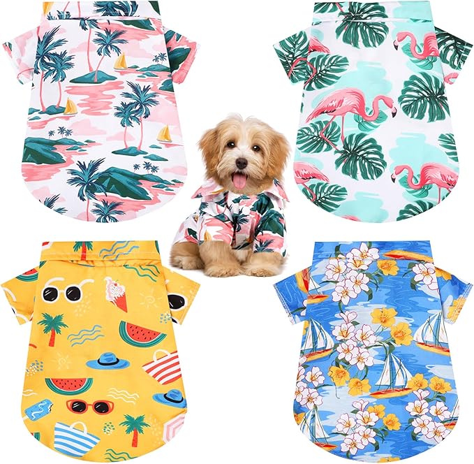 Weewooday 4 Pieces Small Pet Summer T-Shirts Hawaii Style Floral Pet Dog Shirt Breathable Cool Clothes Beach Seaside Puppy Sweatshirt for Puppy(Lovely Style,Large)